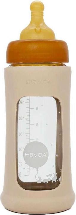 Hevea Babyfläschchen aus Glas m. Kautschukmantel / weiter Hals (250 ml) / Sand (250 ml)