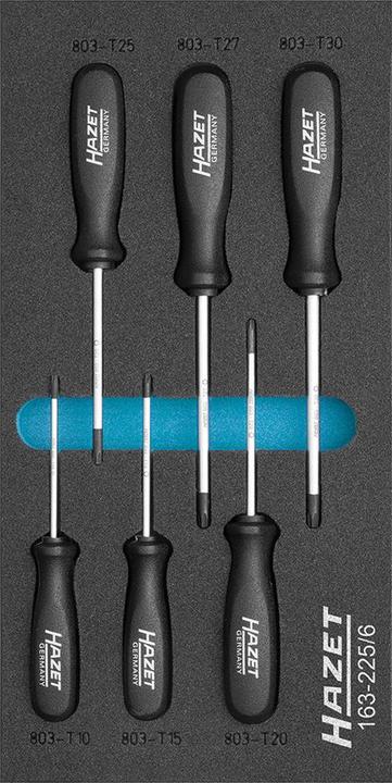 Produktbild HAZET Schraubendreher Satz ∙ TORX 163-225/6 ∙ Innen TORX Profil ∙ T10 - T30 ∙ Anzahl Werkzeuge: 6… (T-profil)