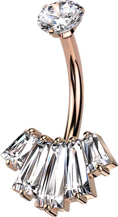 Image du produit Star Piercing Banane femelle or rose cristal argenté serti et cinq cristaux Baquette argentés (Laiton, Acier chirurgical 316L)