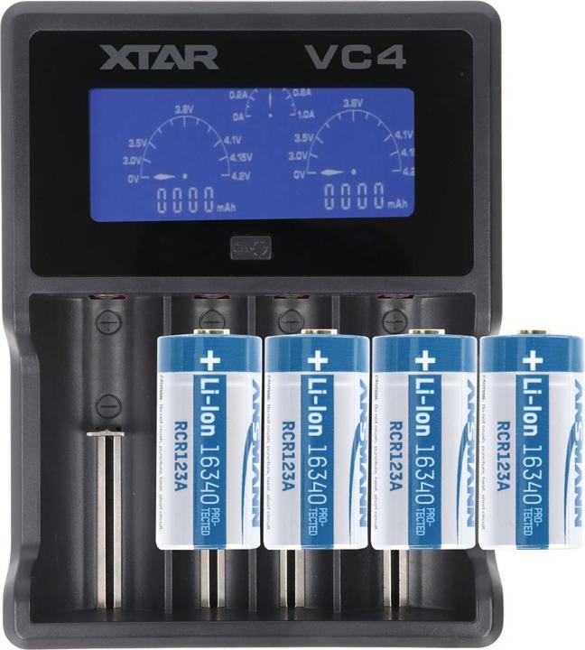 Actual product image Fenix Battery CR123 A 4 pieces and LCD fast charger (4 pcs., CR123A, 760 mAh, Rechargeable battery)