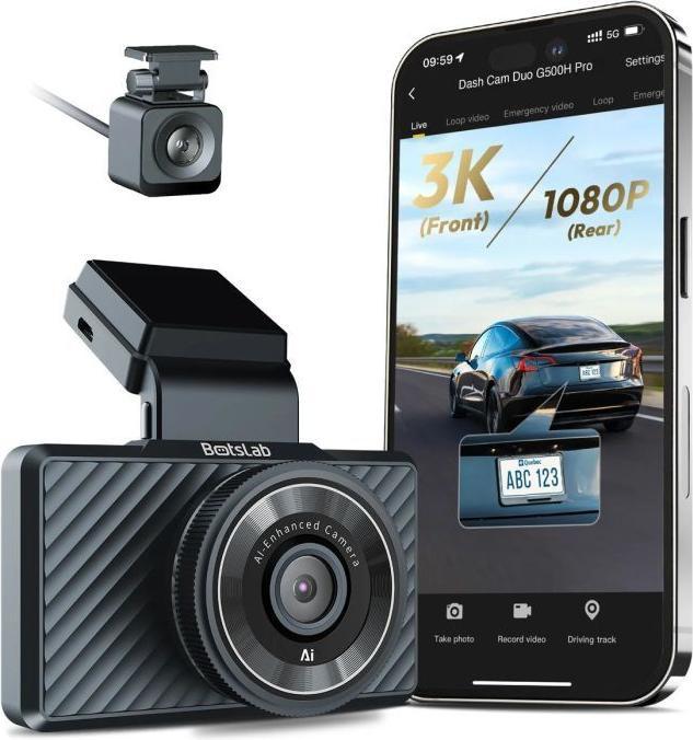 Produktbild Botslab Dash + Rear Camera G500H Pro, 3K, GPS, Wi-Fi, 3inch LCD, schwarz (Eingebautes Display, GPS-Empfänger, WLAN, Eingebaute Anzeige, Full HD)