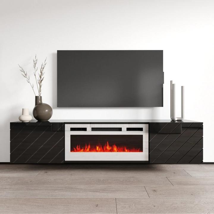 Produktbild Cama RTV LUXE Schrank 182 6x34 5x37 5 schwarz/schwarz glänzend + weisser Kamin