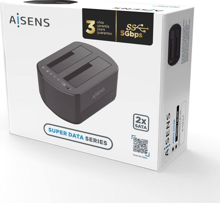Immagine prodotto Aisens ESTACION DOCKING DOBLE ASDS-D03B SATA 2.5 3.5 A USB 3.0 3.1 GEN1 CLONE (3.5", 2.5")