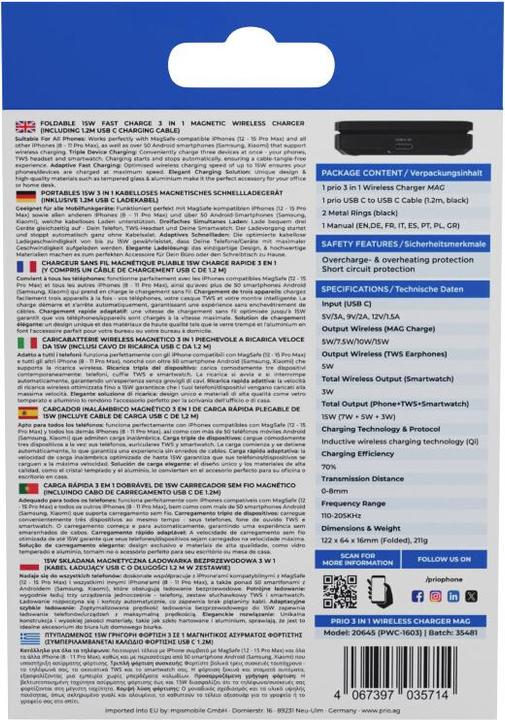 Produktbild prio 3 in 1 kabelloses Schnellladegerät MAG schwarz (15 W)