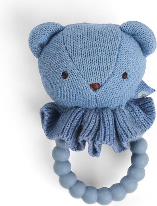 Actual product image Smallstuff - Rattle, bear face on silicone ring, blue - (40008-91)