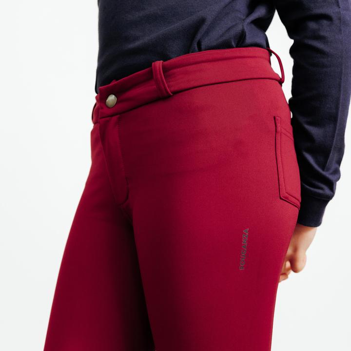 Actual product image Fouganza Kids' Horse Riding Warm Jodhpurs 100 - Purple/Cherry (146)