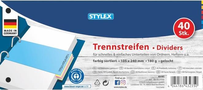 Produktbild Stylex Trennstreifen 40 Stück mehrfarbig