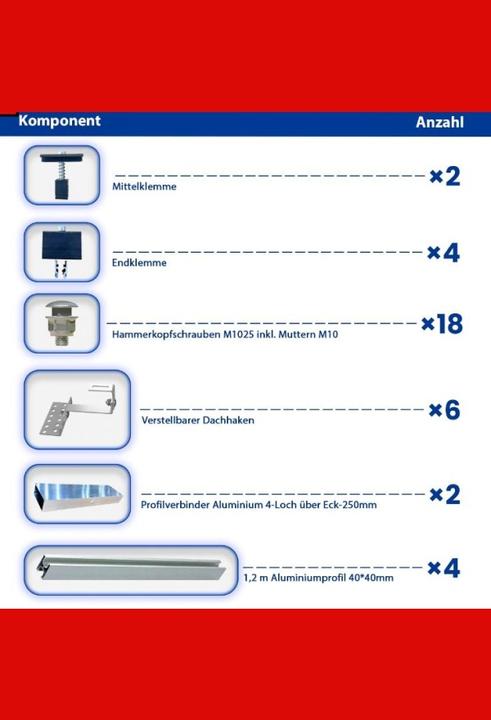 Produktbild Solar Hook Montagepaket Ziegeldach für 2 Module (Solaranlage Montagematerial)