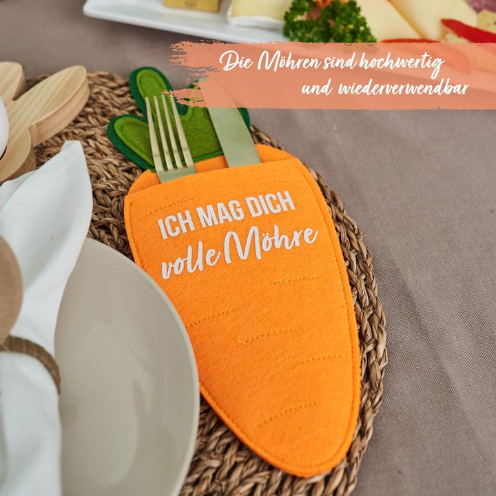 Produktbild Papierdrachen 4 Bestecktaschen Filz - Möhren (4 x)