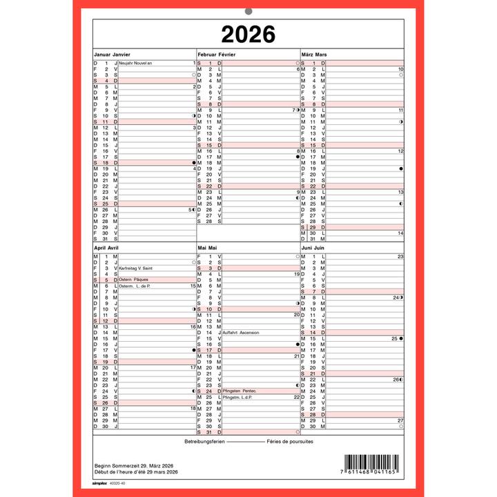 Produktbild Simplex Tafelkalender (A4, Kein Einband, Deutsch, Französisch)
