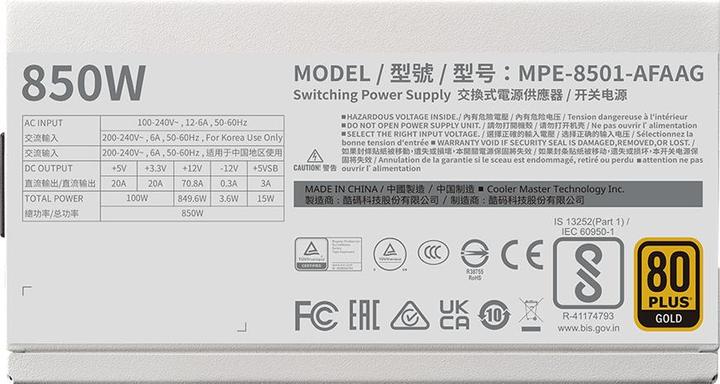 Image du produit Cooler Master MWE Gold V2 ATX 3.1 850W White (MPE-8501-AFAAG-3EGEU) (850 W)