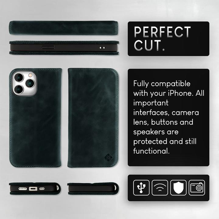 Produktbild Nalia Echt Leder Flip Case Hülle mit Magnetverschluss (Apple iPhone 15 Pro)