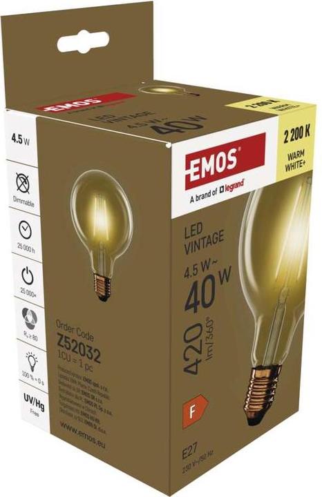 Immagine prodotto Emos Lampada LED vintage G95 / E27 / 4,5 W (40 W) / 420 lm / Bianco caldo (E27, 4.50 W, 420 lm, 1 x, F)