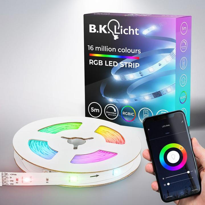 Produktbild B.K.Licht WiFi + Bluetooth Magic RGB-LED Flexband, 5m, inkl. Musiksensor (500 cm, Indoor)