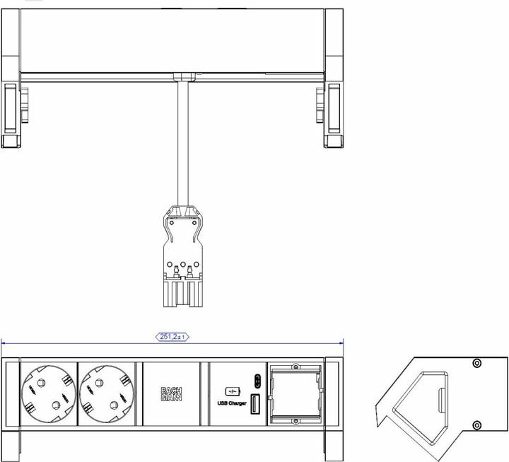 Image du produit Bachmann DESK2 2xCEE7/3 1xUSB A&C 22W (2 x, TPS18, 0.20 m)