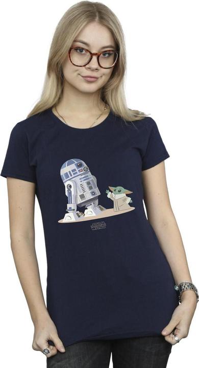 Actual product image Star Wars Womens/Ladies The Mandalorian R2D2 And Grogu Cotton T-Shirt (S)