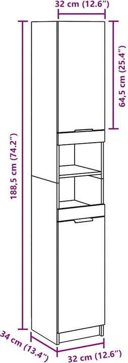 Actual product image VidaXL Bathroom cabinet Artisan oak 32x34x188.5 cm wood-based material