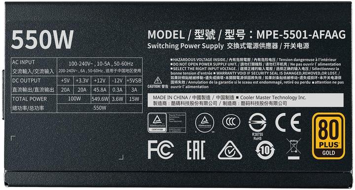 Immagine prodotto Cooler Master MWE Oro V2 550 (550 W)