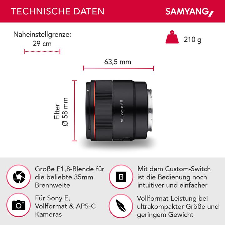 Actual product image Samyang AF 35mm f/1.8 Sony E-Mount (Sony E, full size)