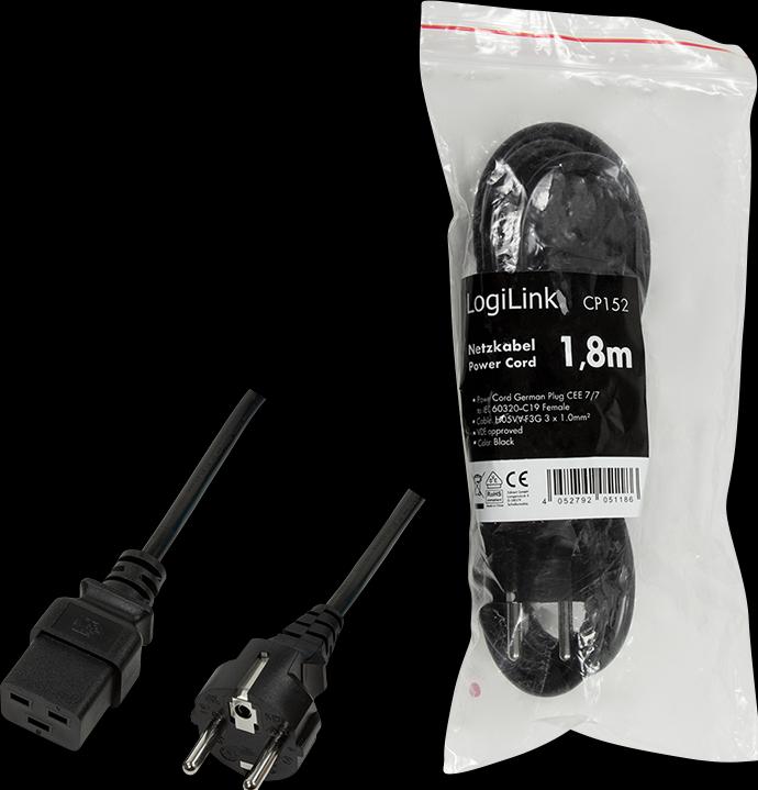 Produktbild LogiLink Power Cord CEE 7/7-IEC C19 black 1.80m (1.80 m)