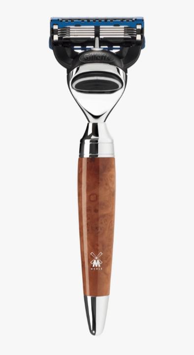 Produktbild Mühle 5-Klingen-Rasierer, kompatibel mit Gillette® Fusion™, Griff aus Thuja-Holz/Metall, verchromt