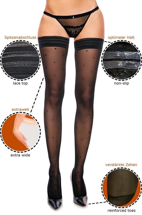 Produktbild Glamory Dotty 30 Halterlose Strümpfe, Farbe schwarz, Grösse 56-58 (30 DEN, 56 - 58)