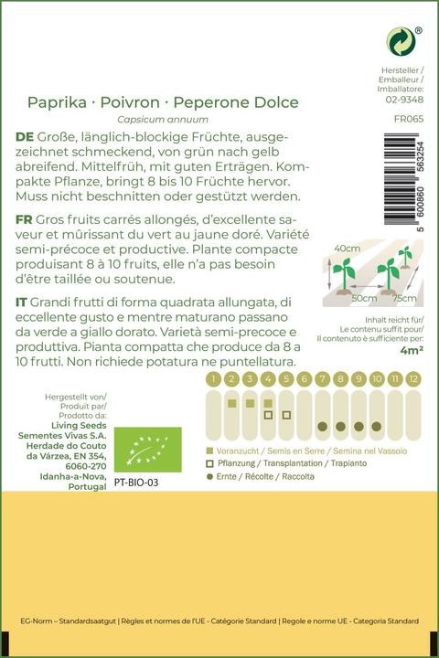 Image du produit Living Seeds Piment Quadrato D'asti Giallo (Graines de légumes)