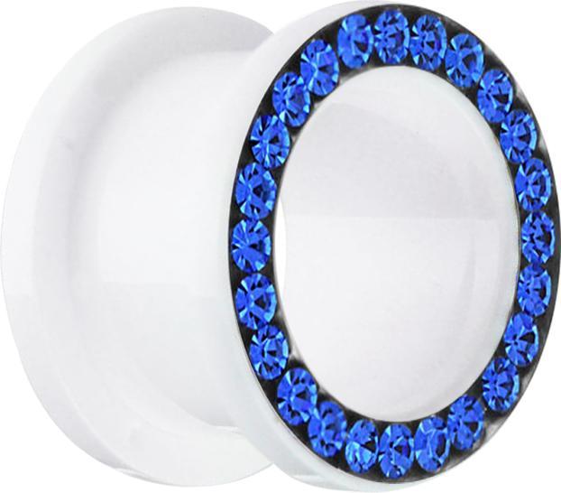 Produktbild Star Piercing Flesh Tunnel weiss mit Kristall dunkelblau (ohne Messing, Acryl)