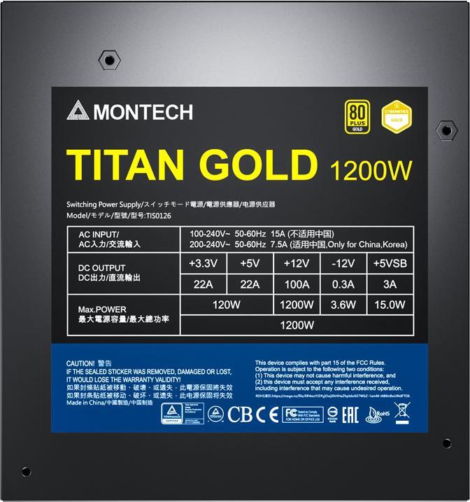 Image du produit Montech Titan 1200W - 80 PLUS & Cybenetics Gold, modulaire, PCIe 5.0 - 1200 Watt (1200 W)