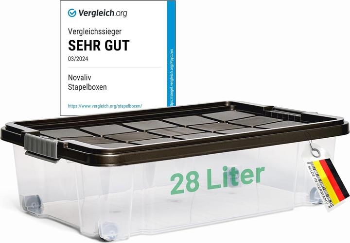 Actual product image Novaliv Unterbett Aufbewahrungsbox mit Rollen Deckel 28L Anthrazit Nestbar stapelbare Clipverschluss (28 l)
