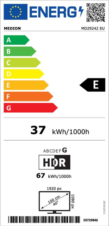 Etichetta energetica Medion LIFE P14031 (MD 29242) Android TV (40", LCD, Full HD)