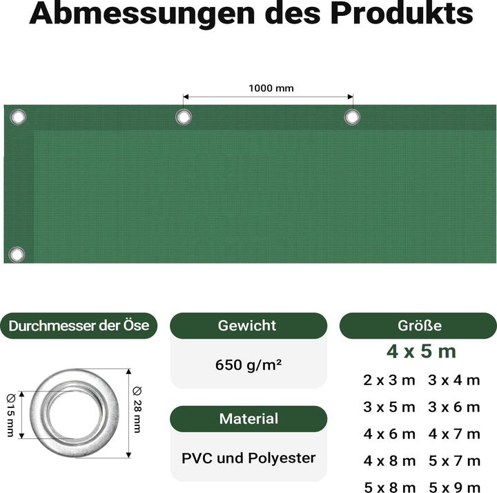 Immagine prodotto Wiltec Telone di copertura resistente alle intemperie verde scuro 4x5m telone da giardino in poliestere (4 x 5 m)