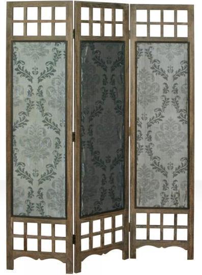 Immagine prodotto Homestyle4u Parete divisoria in 3 parti in legno con tessuto a motivi grigio-marrone