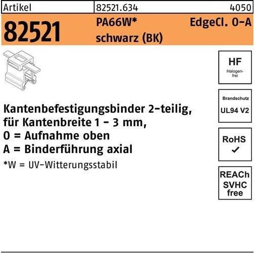 Image du produit HellermannTyton Lanières R 82521 avec Edgeclip 4,6 x 200/45 PA66W noir (Boucles de fixation, 200 mm, 500 pcs)