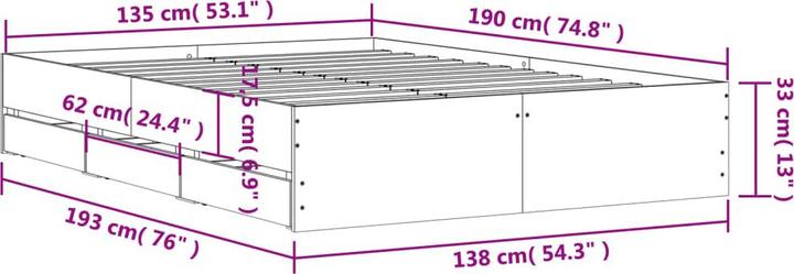 Actual product image VidaXL Bed frame with drawers (135 x 190 cm)