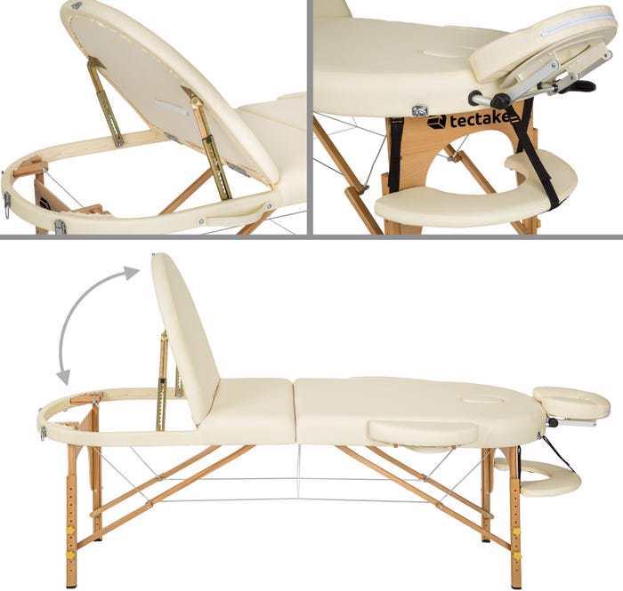 Immagine prodotto tectake Lettino da massaggio ovale a 3 zone con 5 cm di imbottitura, rulli e supporto in legno