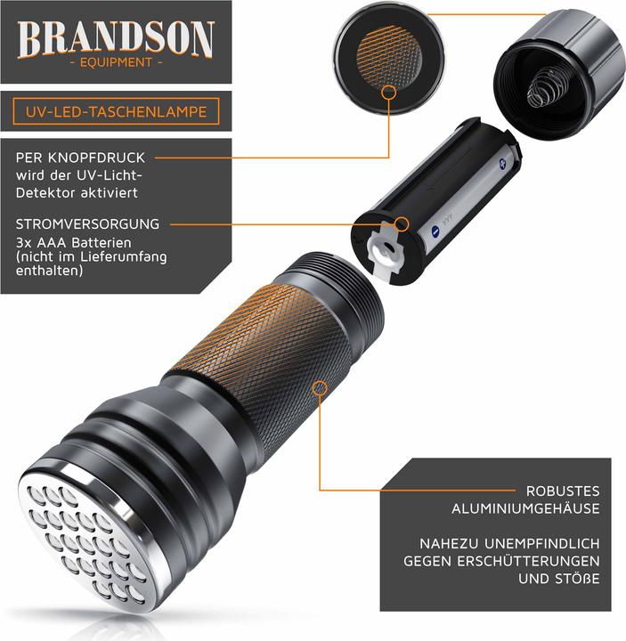 Image du produit Brandson Lampe de poche UV LED (10 cm)