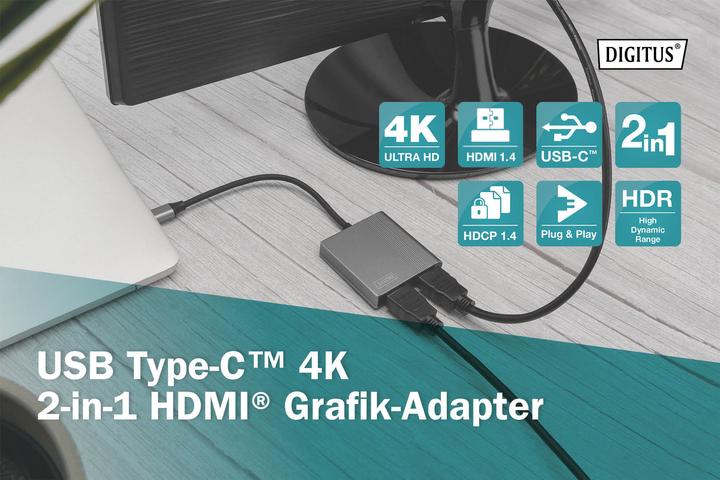 Produktbild Digitus USB Type-C 4K 2in1 HDMI Grafik-Adapter (USB Typ-C, 6 cm)