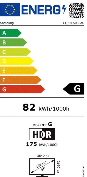Energy Label Samsung TV GQ55LS03FAUXZG (55", The Frame, QLED, 4K, 2025)