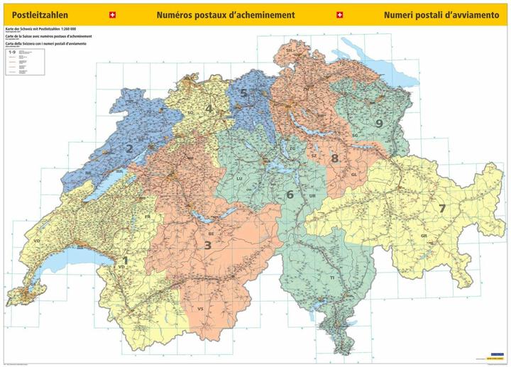 Immagine prodotto Mappa del codice postale Svizzera Poster 1:260 000