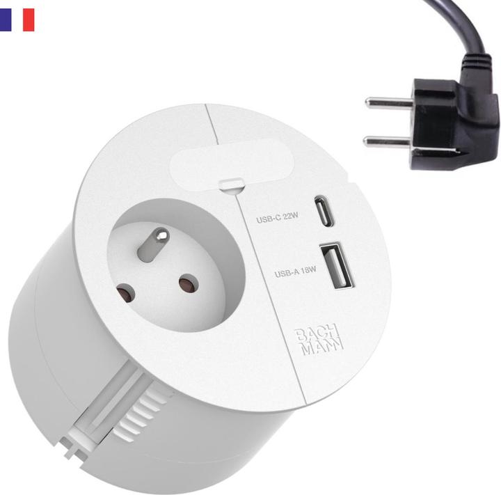 Produktbild Bachmann LOOP IN CHARGE UTE Steckdose USB A/C Winkelstecker, weiss (938.302) (1 x, CEE 7/5, CEE 7/3, 2 m)