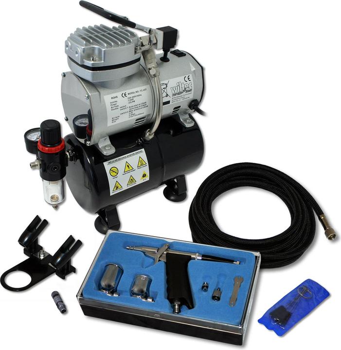 Wiltec Einsteiger Airbrush Kompressor Set AS189 Airbrushpistole DA116 Zubehör