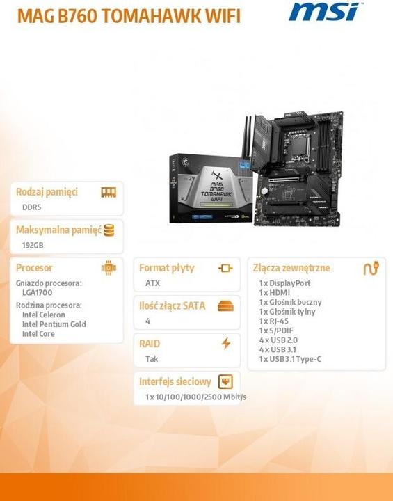 Actual product image MSI MAG B760 TOMAHAWK WIFI (LGA 1700, Intel B760, ATX)