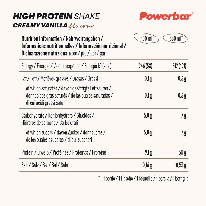 Nährwerte und Zutaten Powerbar High Protein Shake (Cream, Vanille, 12 x)