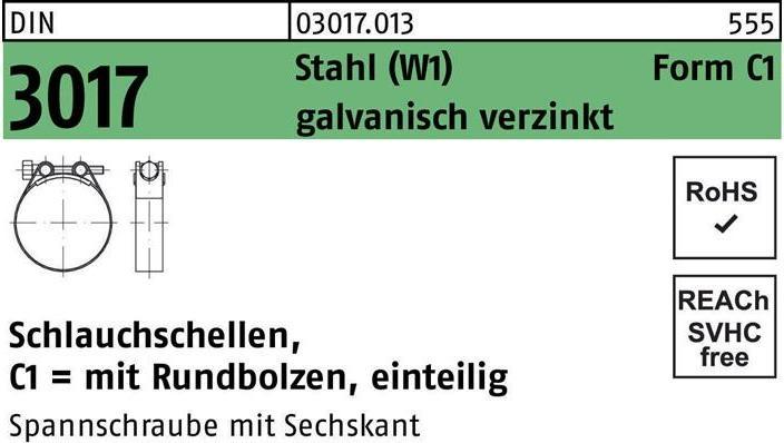 Produktbild Schlauchschelle DIN 3017 W1 Form C1 239-252/30 Stahl galvanisch verzinkt f.Innen-D.