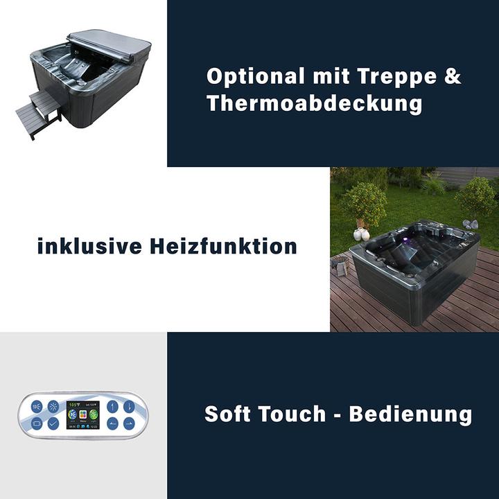 Image du produit Home Deluxe Jacuzzi d'extérieur BLACK PEARL, 27 jets de massage, éclairage, escalier et couverture thermique, 3
