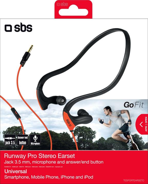 Immagine prodotto SBS Auricolare cablato stereo Runway Pro Sport, jack 3,5 mm con microfono e pulsante di risposta (Cablato)