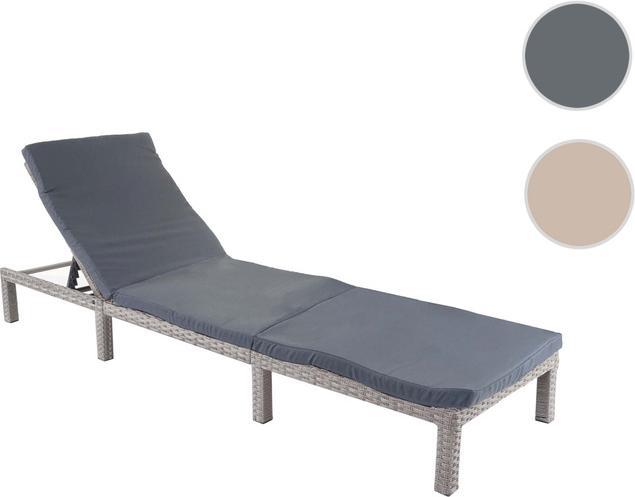Produktbild Swisshandel24 Poly-Rattan Sonnenliege, Relaxliege Gartenliege Liege - Basic grau, Kissen dunkelgrau (198 cm)