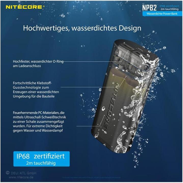 Actual product image Nitecore Powerbank NPB2 - 10000mAh, wasserdicht (10000 mAh, 18 W)