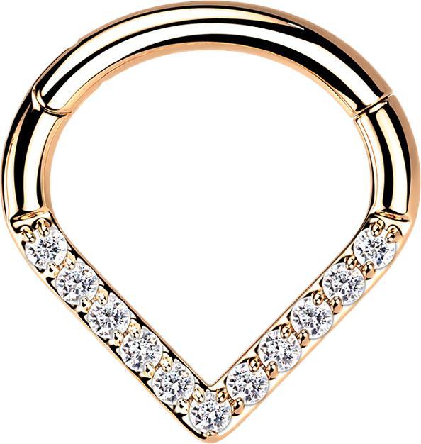 Produktbild Star Piercing Micro Segmentring klappbar Winkel rosegold Kristalle silber (Titan G23, ohne Messing)